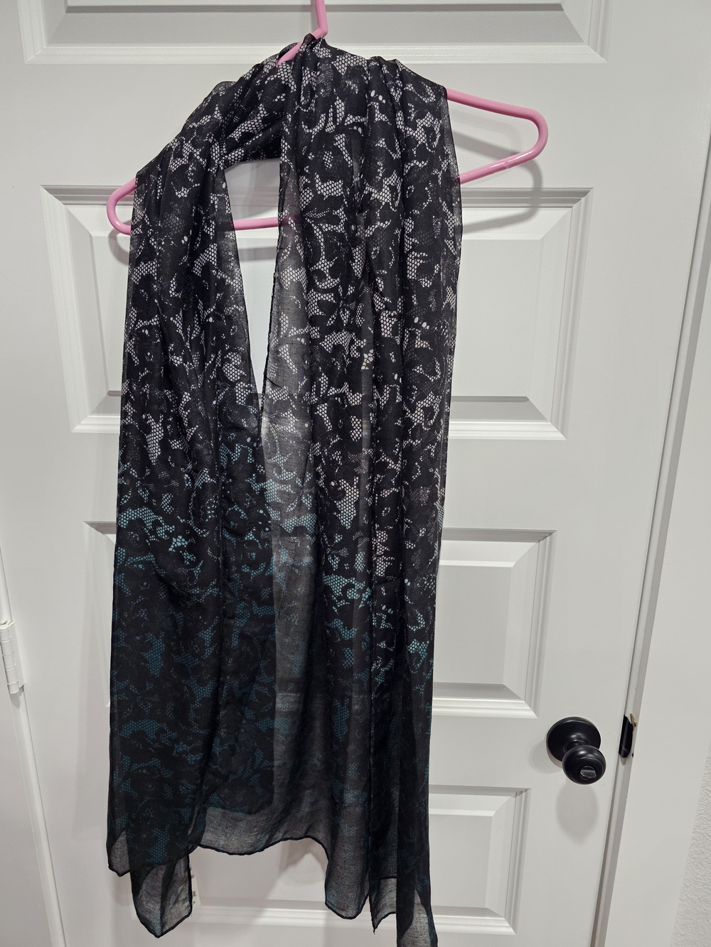 Banana Republic Black Sheer Floral Scarf with Teal Accents